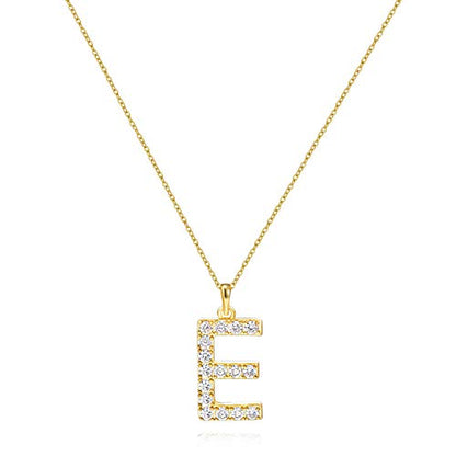 Tarsus Initial Cubic Zirconia Necklace for Women Teens | Jewelry Gifts for Women Adjustable Chain 18" + 2" - style: Gold-E-Diamond style