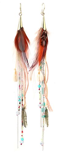 Bohemian Feather Dangle Earrings for Women with Shell Beads Long Tassel Design Drop Earrings - style: Style-Boho