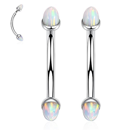 G23 Titanium Eyebrow Piercing Jewelry Eyebrow Rings Curved Barbell 16G Eyebrow Belly Button Ring Navel Rings Rook Daith Earrings Lip Ring Eyebrow Jewelry 6mm-12mm - color: 2PCS,Cone Shape White Opal,Silver