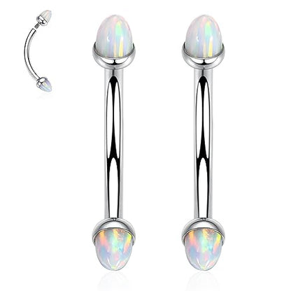 G23 Titanium Eyebrow Piercing Jewelry Eyebrow Rings Curved Barbell 16G Eyebrow Belly Button Ring Navel Rings Rook Daith Earrings Lip Ring Eyebrow Jewelry 6mm-12mm - color: 2PCS,Cone Shape White Opal,Silver
