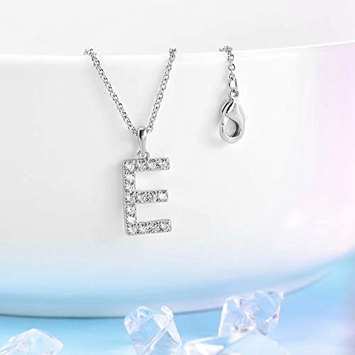 Tarsus Initial Cubic Zirconia Necklace for Women Teens | Jewelry Gifts for Women Adjustable Chain 18" + 2" - style: Silver-E-Diamond style