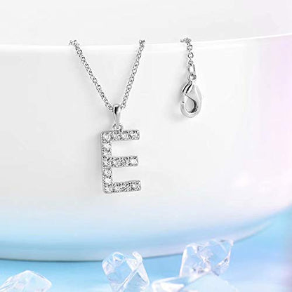 Tarsus Initial Cubic Zirconia Necklace for Women Teens | Jewelry Gifts for Women Adjustable Chain 18" + 2" - style: Silver-E-Diamond style