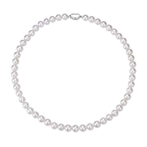 White Genuine Freshwater Cultured Pearl Necklace For Women And Men | Full Sizes from 3mm to 14mm Freshwater Pearls, AAA Grade & Above, A Love Gift Choice For Anniversaries And Birthdays - size: 8-9mm 18in