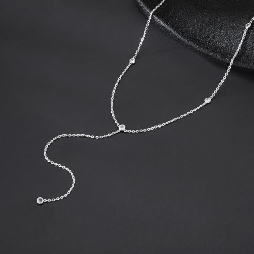Tewiky Dainty Diamond Lariat Necklace for Women, Long Y Necklace | 14K Gold/Sterling Silver Plated Non Tarnish Necklace, Waterproof Drop Chain for Prom Wedding,Beach Summer Body Chian,Jewelry - color: Silver