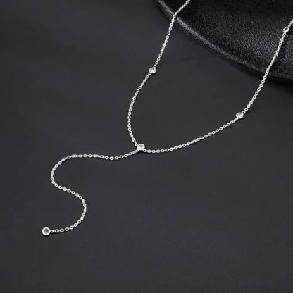 Tewiky Dainty Diamond Lariat Necklace for Women, Long Y Necklace | 14K Gold/Sterling Silver Plated Non Tarnish Necklace, Waterproof Drop Chain for Prom Wedding,Beach Summer Body Chian,Jewelry - color: Silver