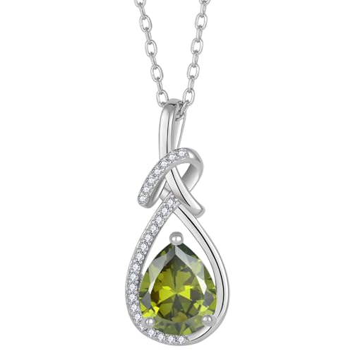 Infinity Teardrop Necklace Silver Tone Pendant Birthstone Jewelry for Women - color: Olive Green