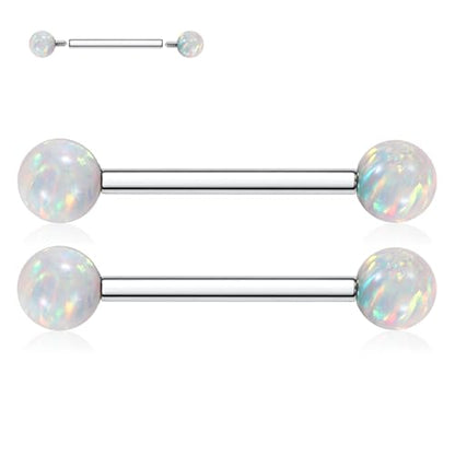 FUNLMO 1 Pair Nipple Piercing Jewelry Titanium Nipple Rings Internally Threaded Tongue Rings Bridge Piercing Jewelry Opal Nipple Barbells - color: Silver, White Opal Ball
