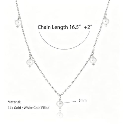 Pearl Necklace for Women, Dainty Pearls Choker Necklace for Women 14K Gold Plated Layered Pendant Necklace Handmade Gold Chain Necklace Everyday Jewelry Gift - color: Pearl Choker-Silver