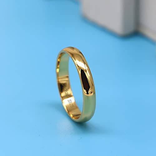 Dankadi Simple Fashion S925 Sterling Silver Ring Smooth Plain Dome Comfort Solid Silver Wedding Ring For Men & Women 3.5 mm 3-13# 24k Real Gold Plated Jewelry - color: Simple style gold