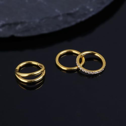 14G 16G 18G Surgical Steel Nose Septum Rings Hoops - Stainless Steel Segment Nose Rings Hoop Helix Cartilage Clicker Daith Tragus Sleeper Hoop Earrings for Women Men 6mm 8mm 10mm 12mm - color: Gold Plated 3PCS, size: 14g 10mm