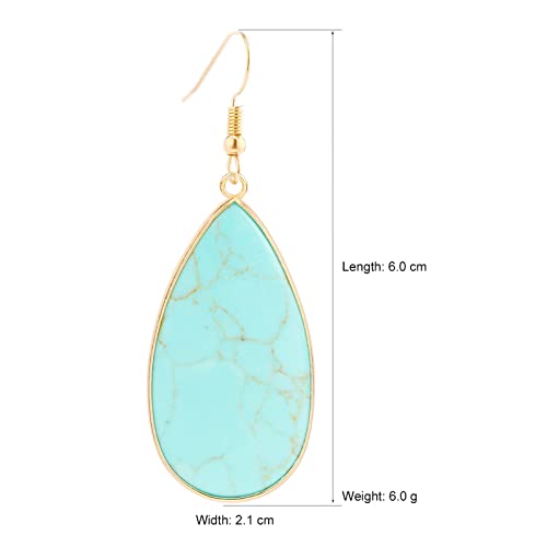 BaubleStar Natural Crystal Healing Stone Earrings Statement Teardrop Dangle Earrings for Women - color: Turquoise