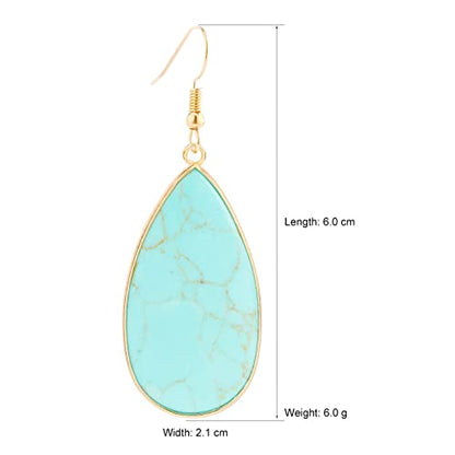 BaubleStar Natural Crystal Healing Stone Earrings Statement Teardrop Dangle Earrings for Women - color: Turquoise