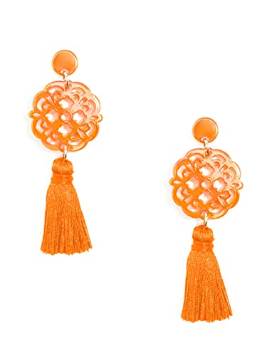 Acrylic Resin Tassel Earrings for Women Geometric Modern Pattern Acetate Drop and Dangle Earrings Trendy Fashion Jewelry - color: Bright Orange