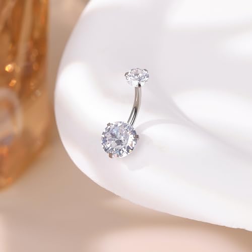 14G G23 Titanium Dangle Belly Button Ring for Women Dangling Belly Rings CZ Butterfly Teardrop Navel Rings Internally Threaded Curved Barbell Navel Piercing Jewelry - color: Silver-4