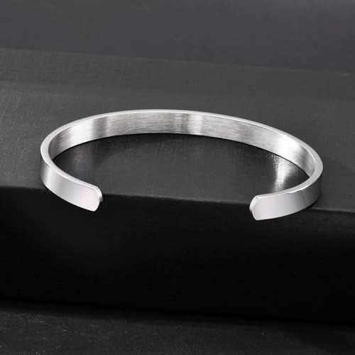 Stainless Steel Mens Cuff Bracelet : Minimal Cool Silver/Black/Gold Plated Open Metal Cuff Bangle Bracelets for Men,Mens Bracelet Jewelry Gift - color: Silver-Single, size: Large( fit 7" to 8.5" wrist)