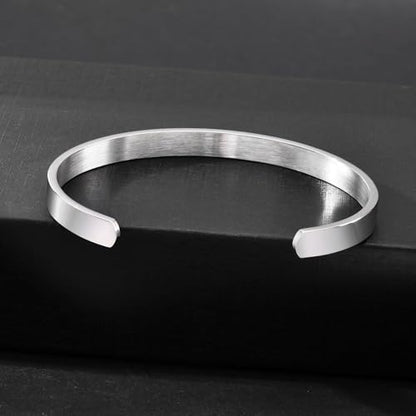 Stainless Steel Mens Cuff Bracelet : Minimal Cool Silver/Black/Gold Plated Open Metal Cuff Bangle Bracelets for Men,Mens Bracelet Jewelry Gift - color: Silver-Single, size: Large( fit 7" to 8.5" wrist)