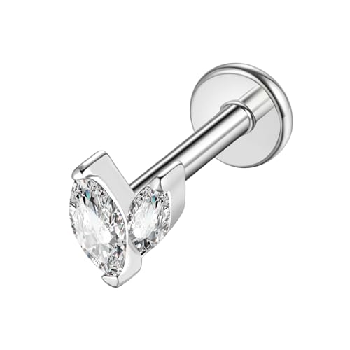 G23 Titanium Flat Back Earrings Studs 16g F136 Implant Grade Titanium Labrets Press Fit Threadless Push In Dainty Cartilage Helix Conch Lobe Lip Tragus Piercing Jewelry - style: 1pcs 2eye Clear