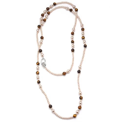 Long Beaded Necklaces for Women Pearl Stone Bead Strand - Layered Sweater Chain Elegant Mother's Day Jewelry Gifts - color: Champagne