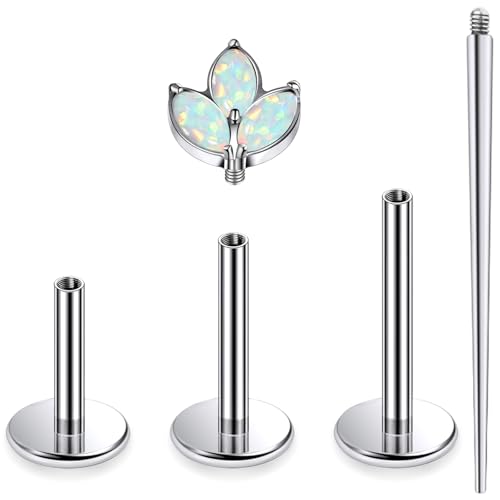 16G Astm F136 Titanium Internal Thread Flat Back Earrings Nose Studs Tragus Forward Helix Conch Cartilage Lobe Earrings Stud Medusa Labret Monroe Lip Ring Piercing Jewelry For Women Men - size: 16G--Style J-Opal