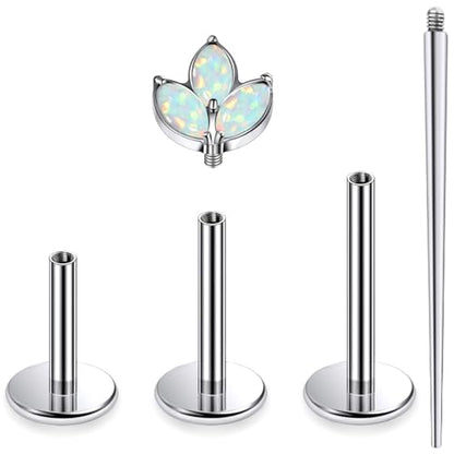 16G Astm F136 Titanium Internal Thread Flat Back Earrings Nose Studs Tragus Forward Helix Conch Cartilage Lobe Earrings Stud Medusa Labret Monroe Lip Ring Piercing Jewelry For Women Men - size: 16G--Style J-Opal