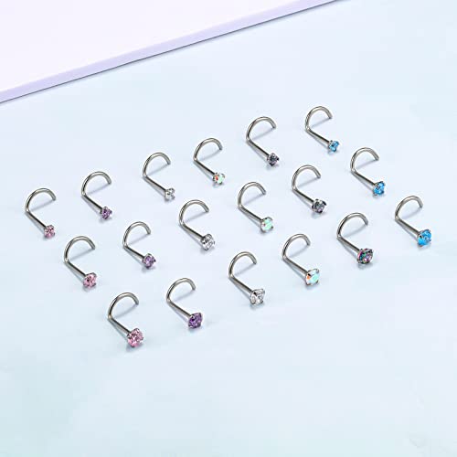 BelezaDosas 6pcs G23 Titanium Nose Studs 18G 20G Screw Nose Ring Press Fit 2mm 2.5mm 3mm Piercing Jewelry for Sensitive Skin - style: 20G 3.0mm Claw CZ 6PCS