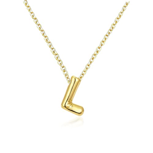 Gold Initial Necklace for Teen Girls Women Letter necklaces Jewelry Gifts | Gifts for Girls Women, Teen Girl Gifts Trendy Stuff, Bubble Letter Pendant Necklace - style: L