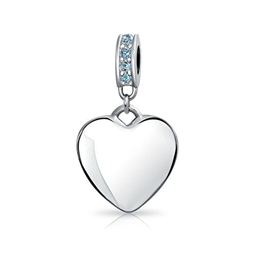 Bling Jewelry .925 Sterling Silver Blue Crystal Accent Bale Heart Shape Dangle Bead Charm for Bracelet - color: Light Blue