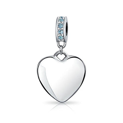 Bling Jewelry .925 Sterling Silver Blue Crystal Accent Bale Heart Shape Dangle Bead Charm for Bracelet - color: Light Blue
