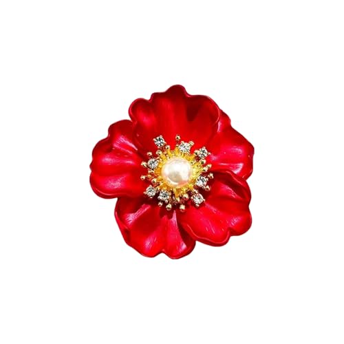 Crystal Red Flower Brooch Pins for Women Elegant Enamel Rhinestone Floral Brooches Pin Fashion Jewelry for Party Dance Wedding Banquet Brooch for Women Gift - color: Red