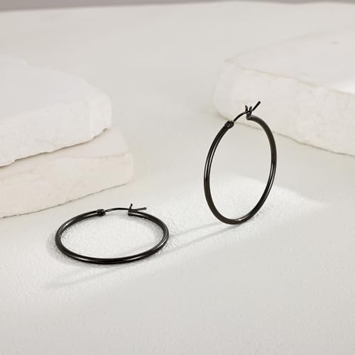 Gold Hoop Earrings for Women 14K Gold Plated | 925 Sterling Silver Post Hypoallergenic Hoop Earrings - color: Black, size: 40mm