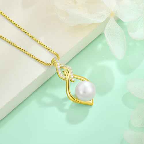 STARCHENIE 925 Sterling Silver Infinity Pearl Necklace for Women | 8mm Freshwater Cultured Pearl，925 Sterling Silver 18"+2" Chain，Christmas Mother's Day Jewelry Gift for Mom, Sister, Friend - color: Gold