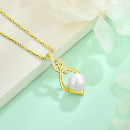 STARCHENIE 925 Sterling Silver Infinity Pearl Necklace for Women | 8mm Freshwater Cultured Pearl，925 Sterling Silver 18"+2" Chain，Christmas Mother's Day Jewelry Gift for Mom, Sister, Friend - color: Gold