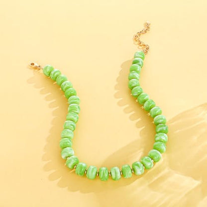 Beaded necklace for Women Boho Bead Gemstone Chunky Necklace Big Bead Necklace Fashion Trendy Summer Necklaces Jewelry Gifts - color: Olive Green Beaded