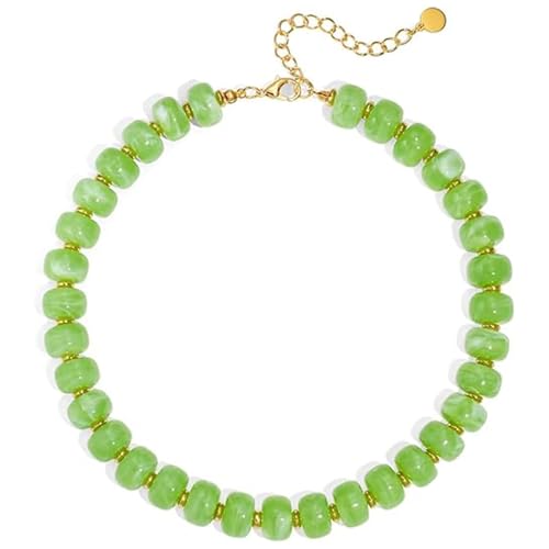 Chunky Beaded Necklace for Women, Colorful Boho Statement Necklace, Gold Chunky Resin Large Bead Necklace, Waterproof Summer Beach Jewelry Gifts for Women - color: Green