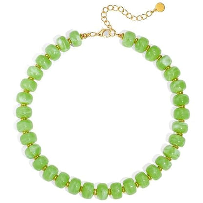 Chunky Beaded Necklace for Women, Colorful Boho Statement Necklace, Gold Chunky Resin Large Bead Necklace, Waterproof Summer Beach Jewelry Gifts for Women - color: Green