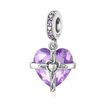 Birthstone Charm, 925 Sterling Silve Heart Dangle Charms for Pandora Bracelets, Ladies Birthday Gift - style: F-June