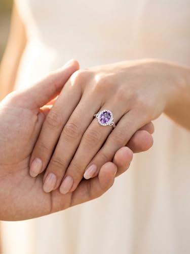 2-3 Carat Oval Engagement Ring 925 Silver Celtic Knot Birthstone Rings for Women Hypoallergenic Amehtyst/Aquamarine/Emerald/Ruby/Sapphire Cocktail Rings Jewelry Size 6-10 - color: B. Amethyst