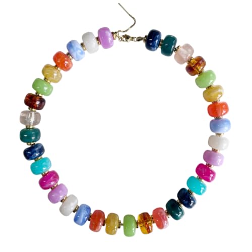 Colorful Chunky Resin Beaded Choker Necklaces for Women | Multicolor Beads, Sturdy Metal Chain, Adjustable, Detachable, Lightweight, Summer Beach Boho, Trendy Statement Jewelry Gift - color: Colorful