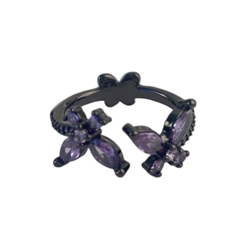 Gothic CZ Butterfly Open Band Rings for Women Silver Gold Plaed Black Butterflies Animals Crystal Statement Stacking Wrap Finger Ring Adjustable Comfort Fit Punk Halloween Party Jewelry