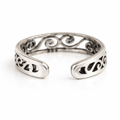 Sterling Silver Toe Ring, Adjustable Open Band, Handmade | Fits Toe, Knuckle or Pinky Ring | One Size Fits Most | Comfortable to Wear | Minimalist Style | Water Resistant - style: Spirals Band