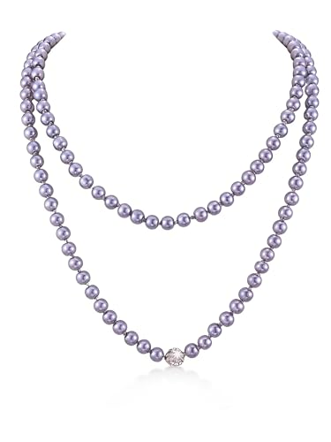 Long Pearl Necklace for Women Dainty Zircon Bead Pearl Necklace Layered Faux Pearls Necklaces Long Wedding Long Pearl Necklace Delicate Jewelry for Brides - color: Gray-D