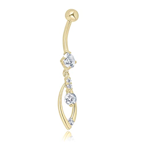 AVORA 10K Gold Simulated Diamond CZ Dangling Fancy Teardrop Belly Button Ring Body Jewelry (14 Gauge) - color: Yellow Gold