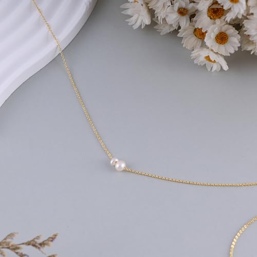 Pearl Necklaces for Women, Dainty Gold Necklace 14K Gold Plated Charm CZ Pearl Pendant Necklace Simple Gold Pearl Choker Necklaces for Women Trendy Wedding Womens Jewelry - color: two pearl necklace-gold