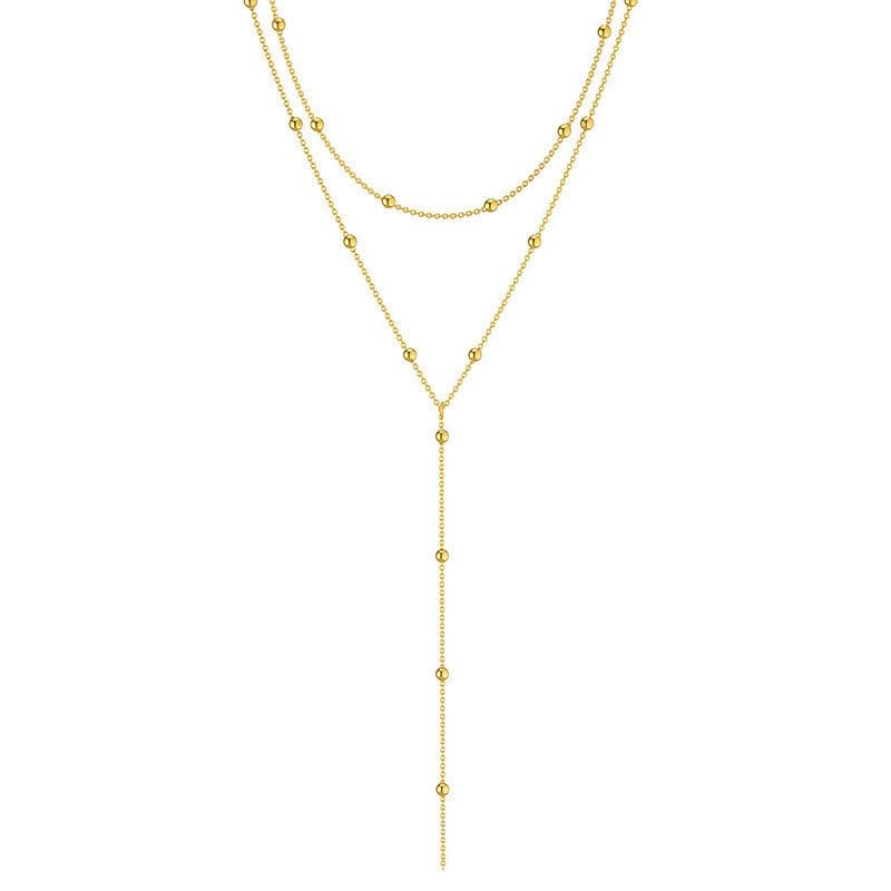 Layered Y Necklace for Women – Boho Tassel Pendant Necklace Gold & Silver Double Layer Chain Choker Necklace for Daily Wear Party Jewelry