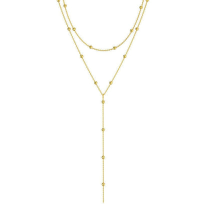 Layered Y Necklace for Women – Boho Tassel Pendant Necklace Gold & Silver Double Layer Chain Choker Necklace for Daily Wear Party Jewelry
