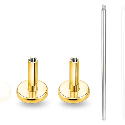 limerencia 16G/18G Hypoallergenic Internal Threaded Titanium Bar Post Replacement,Flat Back Stud Earrings Post Medusa Helix Couch Labret Bar for Women Men Sensitive Ears(A Pair) - color: gold tone, size: 16G-6mm