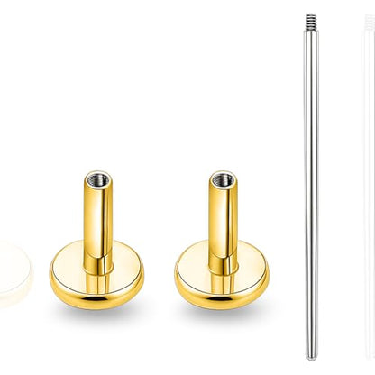 limerencia 16G/18G Hypoallergenic Internal Threaded Titanium Bar Post Replacement,Flat Back Stud Earrings Post Medusa Helix Couch Labret Bar for Women Men Sensitive Ears(A Pair) - color: gold tone, size: 16G-6mm