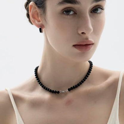 SukAmi 4-10mm Pearl Choker Men Black Pearl Necklace Women Faux Pearl Necklaces 45CM - size: 4mm