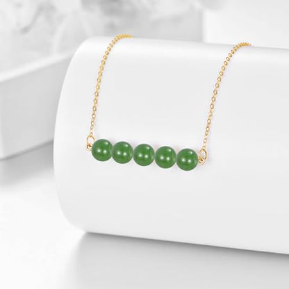KECHO 14K Real Gold Beads Pendant Necklace Solid Yellow Gold Jewelry Anniversary Birthday Gifts for Women - color: Green Jade 5