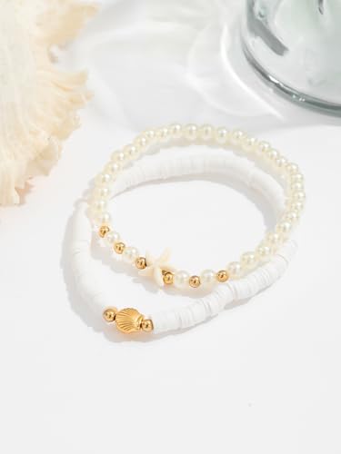 Gold Anklets Bracelets for Women Waterproof Layered Beaded Anklet Bracelets Set Boho Pearl Starfish Shell Anklet Bracelet Stacked Turquoise Anklets Bracelet Summer Beach Foot Jewelry Gift for Women - style: Starfish Shell